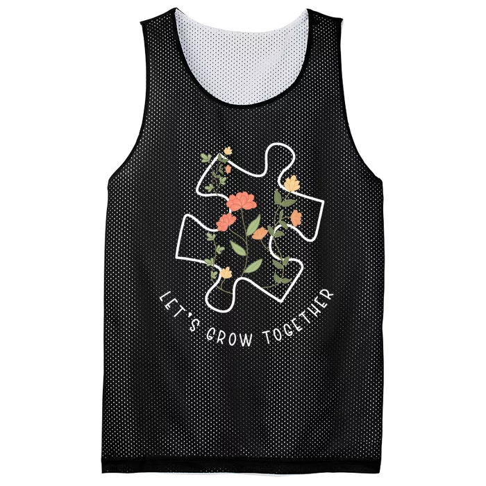 Lets Grow Together Puzzle Flowers Autism Support Mesh Reversible Basketball Jersey Tank