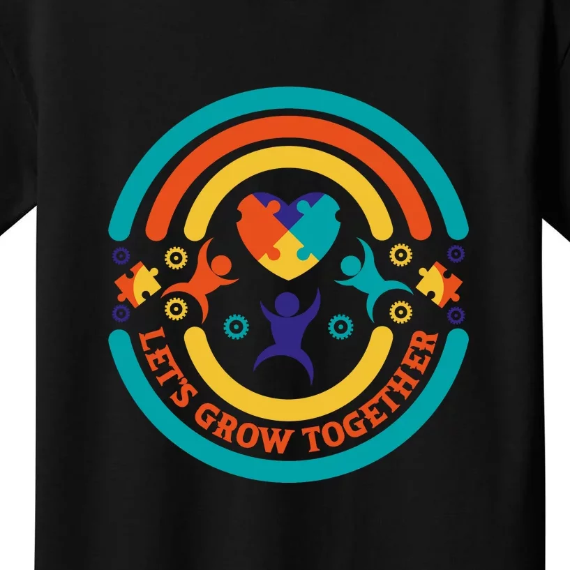 Let's Grow Together Puzzle Autism Awareness Month Kids T-Shirt