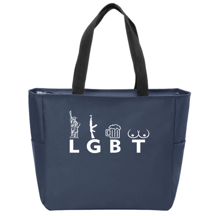 LGTB Lady Liberty Guns Beer Tits Funny Zip Tote Bag