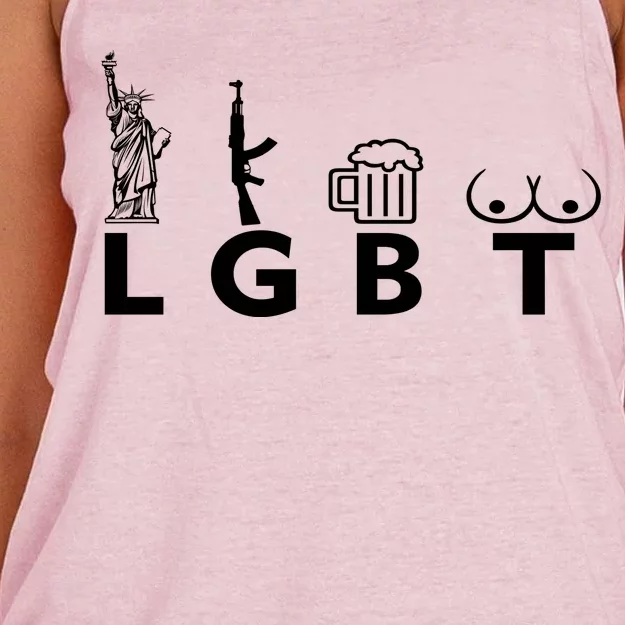 LGTB Lady Liberty Guns Beer Tits Funny Women's Knotted Racerback Tank