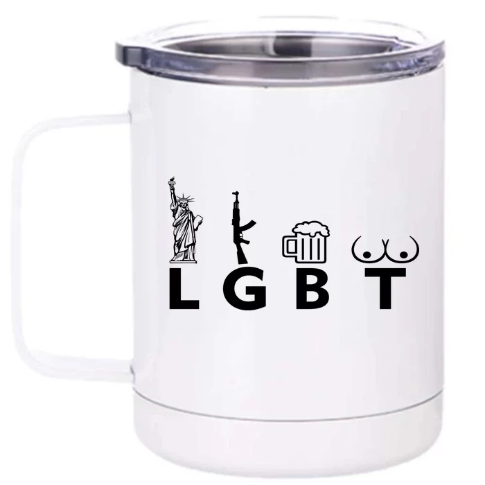 LGTB Lady Liberty Guns Beer Tits Funny Front & Back 12oz Stainless Steel Tumbler Cup