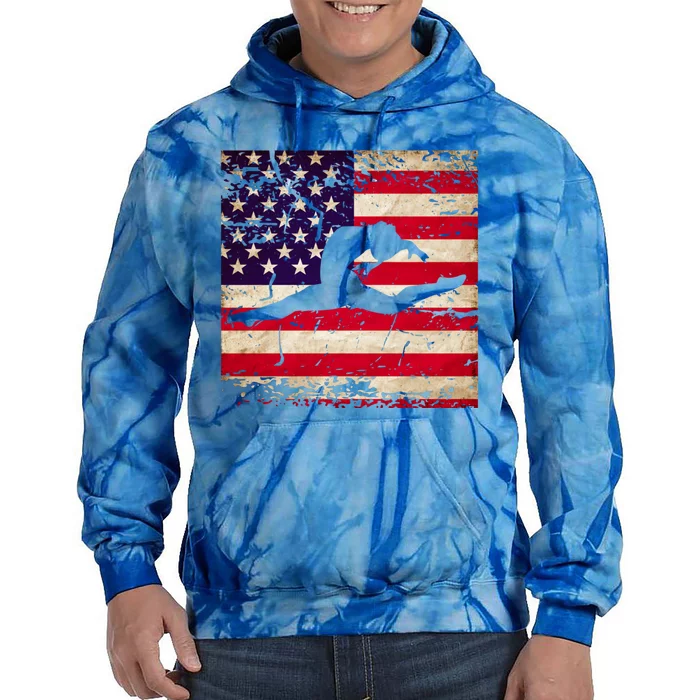 Ladies Gymnastics Usa American Flag Gift Tie Dye Hoodie