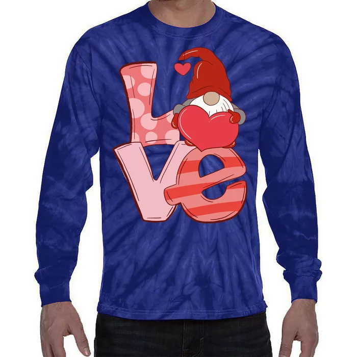 Love Gnome Valentines Day Cute Gift Tie-Dye Long Sleeve Shirt