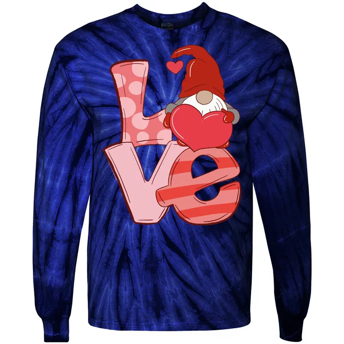 Love Gnome Valentines Day Cute Gift Tie-Dye Long Sleeve Shirt