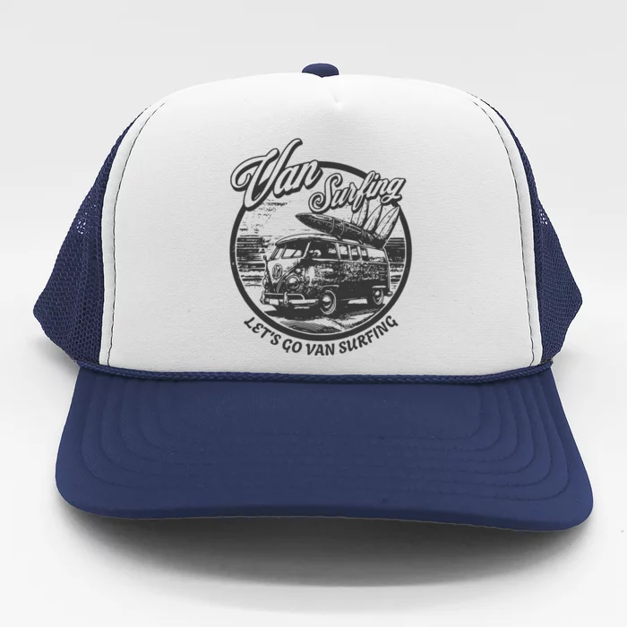 Lets Go Van Surfing Vintage Summer Surf Trucker Hat