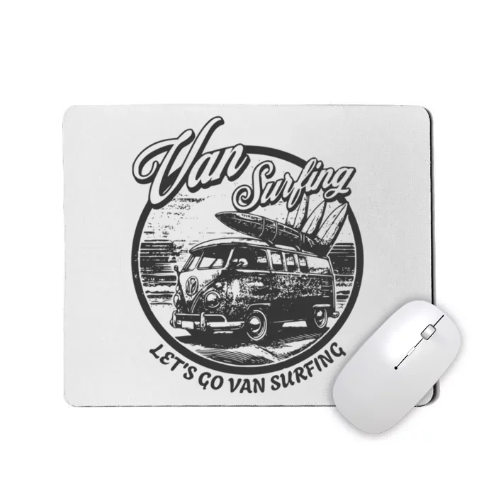 Lets Go Van Surfing Vintage Summer Surf Mousepad