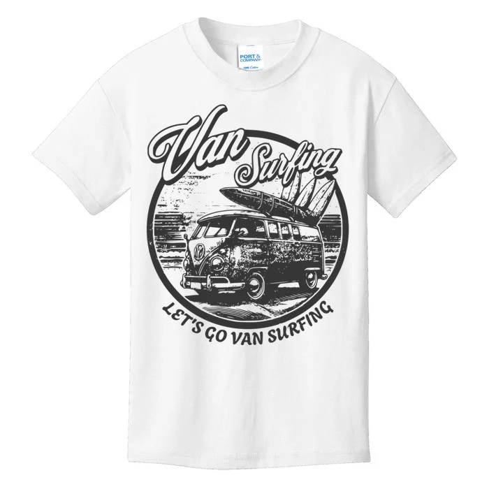 Lets Go Van Surfing Vintage Summer Surf Kids T-Shirt