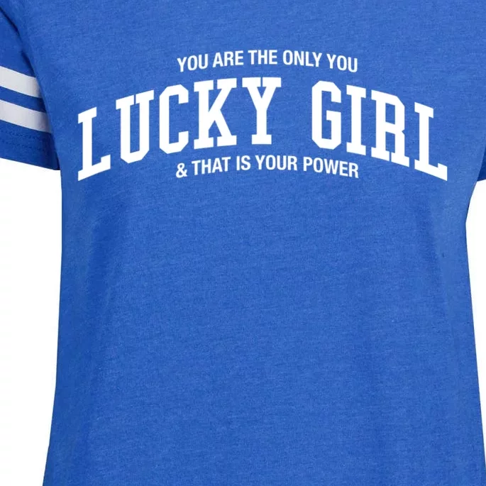 Lucky Girl Varsity Graphic Enza Ladies Jersey Football T-Shirt