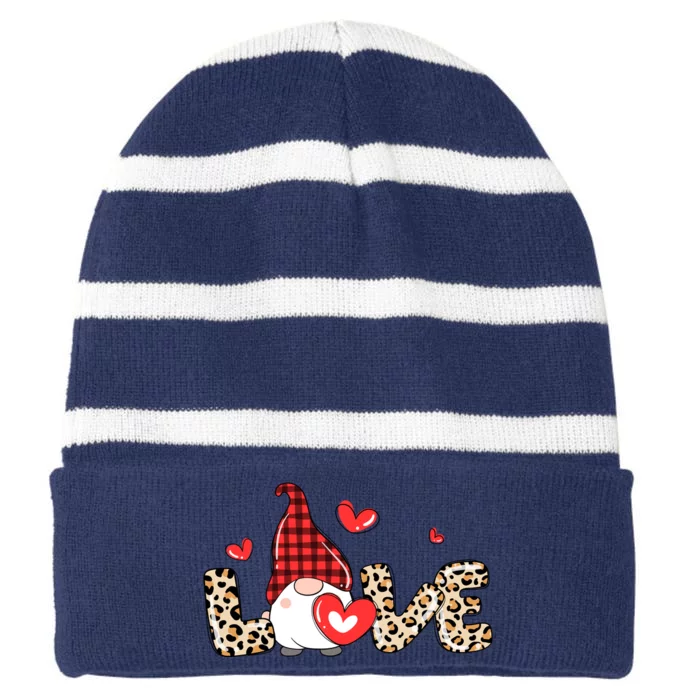 Love Gnome Valentine Heart Striped Beanie with Solid Band