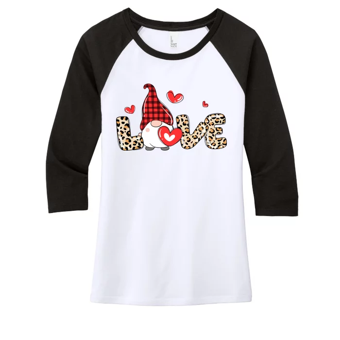 Love Gnome Valentine Heart Women's Tri-Blend 3/4-Sleeve Raglan Shirt