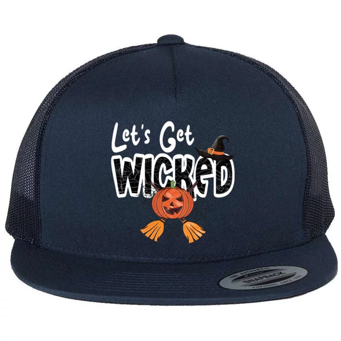 Lets Get Wicked Halloween Spooky Flat Bill Trucker Hat
