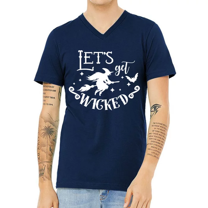 Lets Get Wicked Halloween Witch Funny V-Neck T-Shirt