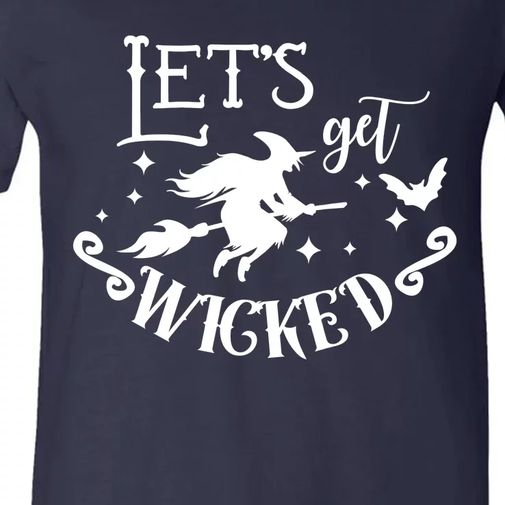 Lets Get Wicked Halloween Witch Funny V-Neck T-Shirt