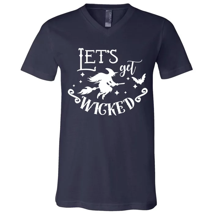 Lets Get Wicked Halloween Witch Funny V-Neck T-Shirt