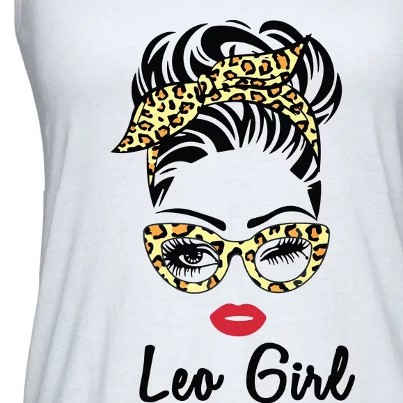 Leo Girl Woman Face Leopard Bandana Wink Eye July Girl Ladies Essential Flowy Tank