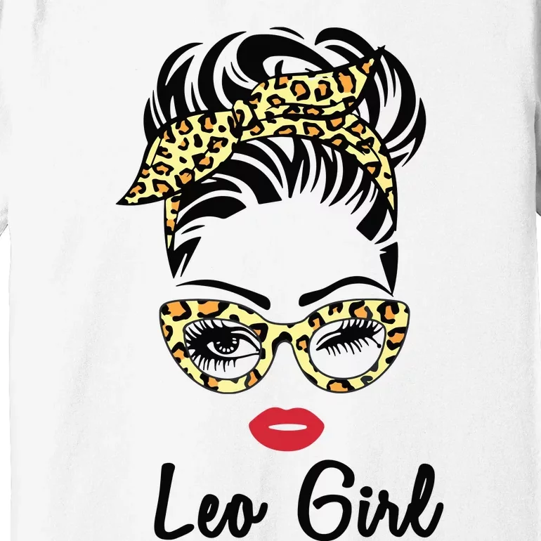 Leo Girl Woman Face Leopard Bandana Wink Eye July Girl Premium T-Shirt