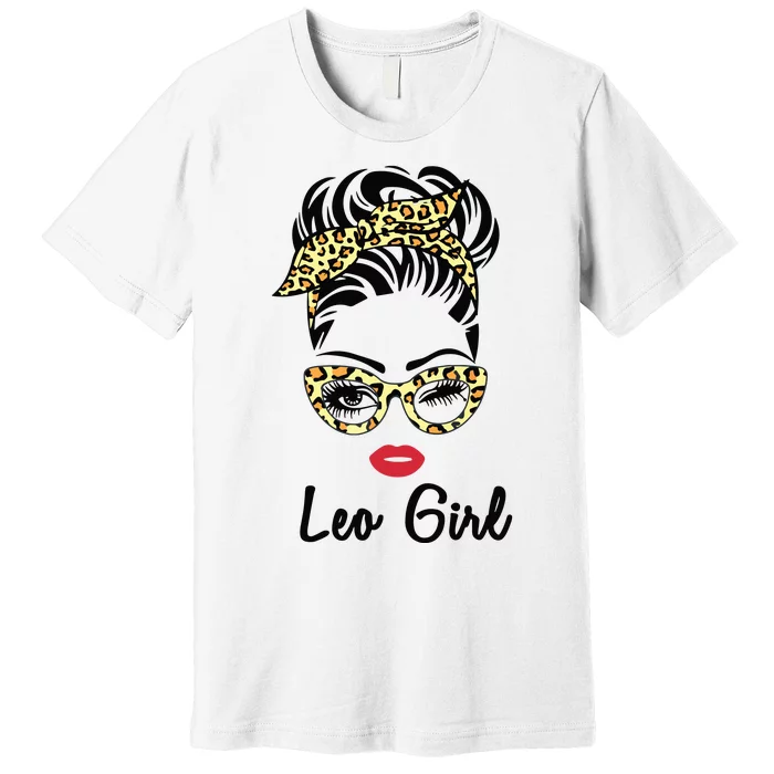 Leo Girl Woman Face Leopard Bandana Wink Eye July Girl Premium T-Shirt