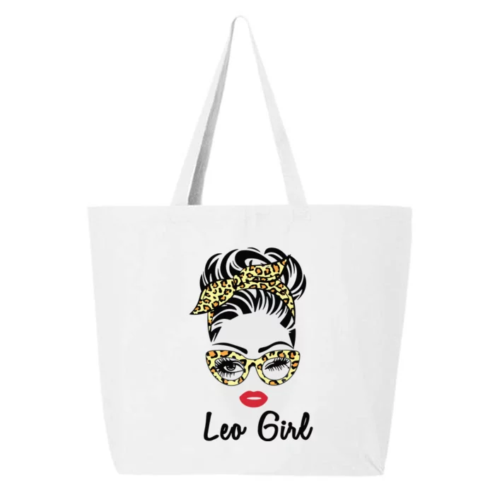 Leo Girl Woman Face Leopard Bandana Wink Eye July Girl 25L Jumbo Tote