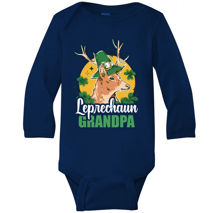 Leprechaun Grandpa With A Deer For St Patrick's Day Gift Baby Long Sleeve Bodysuit