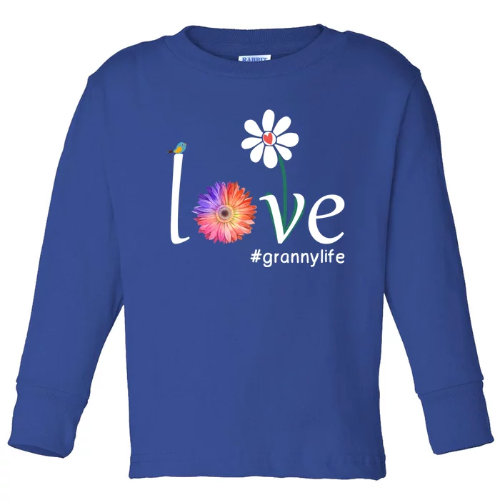 Love #Grannylife Watercolor Flower Bird Grandma Mother's Day Gift Toddler Long Sleeve Shirt