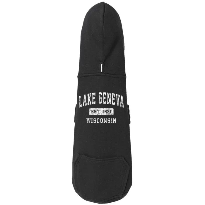 Lake Geneva Wisconsin Wi Vintage Established Sports Doggie 3-End Fleece Hoodie