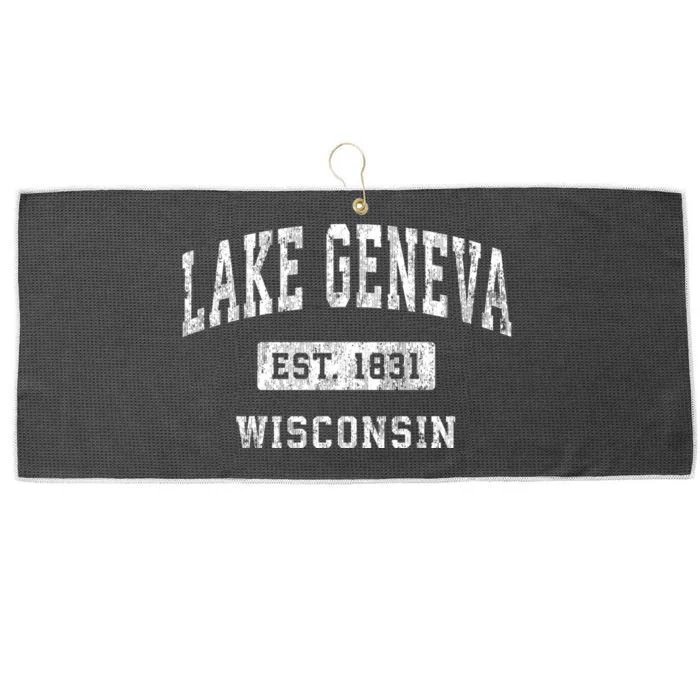 Lake Geneva Wisconsin Wi Vintage Established Sports Large Microfiber Waffle Golf Towel