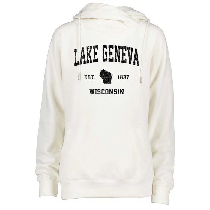 Lake Geneva Wisconsin Wi Vintage Established Sports Design Womens Funnel Neck Pullover Hood