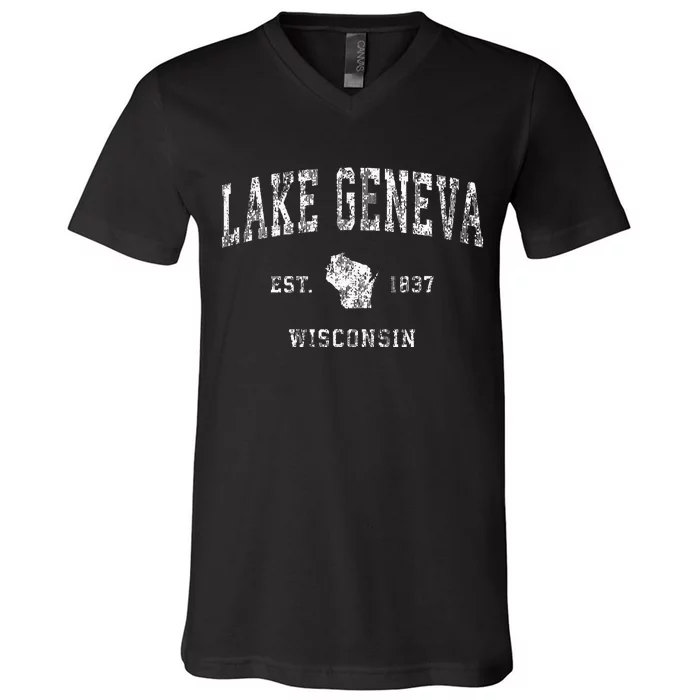 Lake Geneva Wisconsin Wi Vintage Athletic Sports Design V-Neck T-Shirt