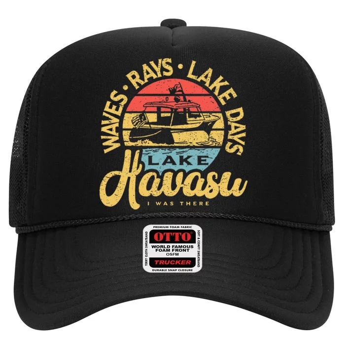 Lake Havasu Arizona Boat Sandbar Party Summer Vacation High Crown Mesh Trucker Hat