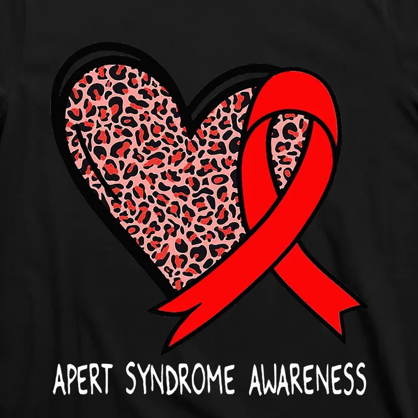 Leopard Heart Apert Syndrome Awareness Red Ribbon T-Shirt