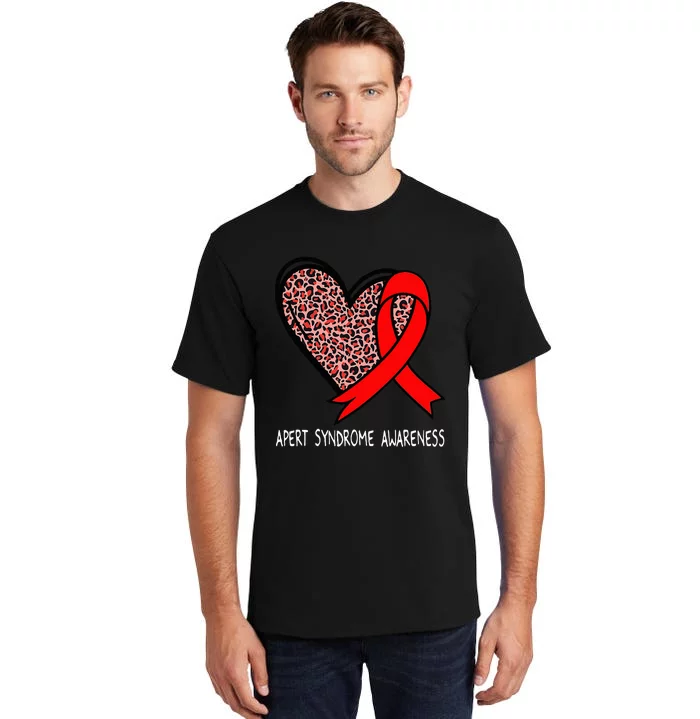 Leopard Heart Apert Syndrome Awareness Red Ribbon Tall T-Shirt