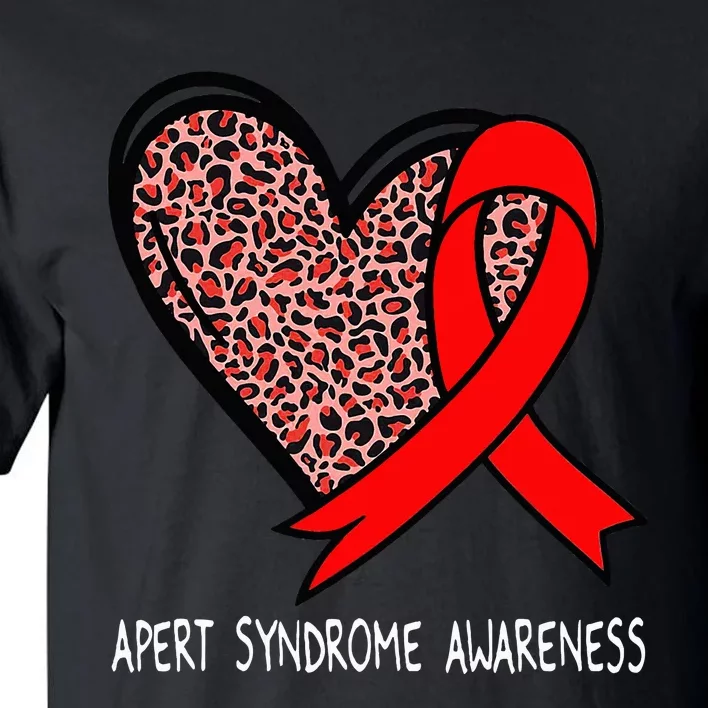 Leopard Heart Apert Syndrome Awareness Red Ribbon Tall T-Shirt