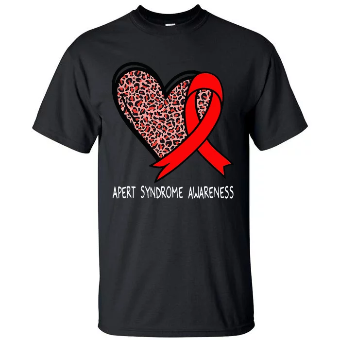 Leopard Heart Apert Syndrome Awareness Red Ribbon Tall T-Shirt