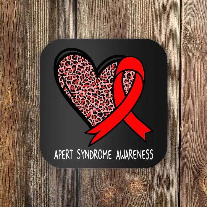 Leopard Heart Apert Syndrome Awareness Red Ribbon Coaster