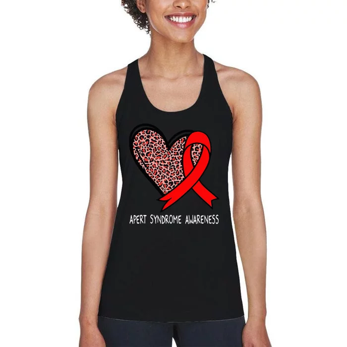 Leopard Heart Apert Syndrome Awareness Red Ribbon Women's Racerback Tank