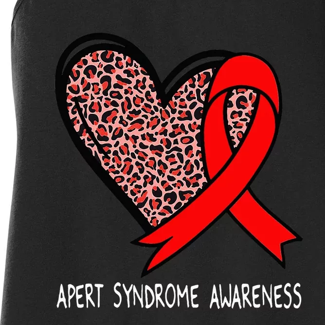 Leopard Heart Apert Syndrome Awareness Red Ribbon Women's Racerback Tank