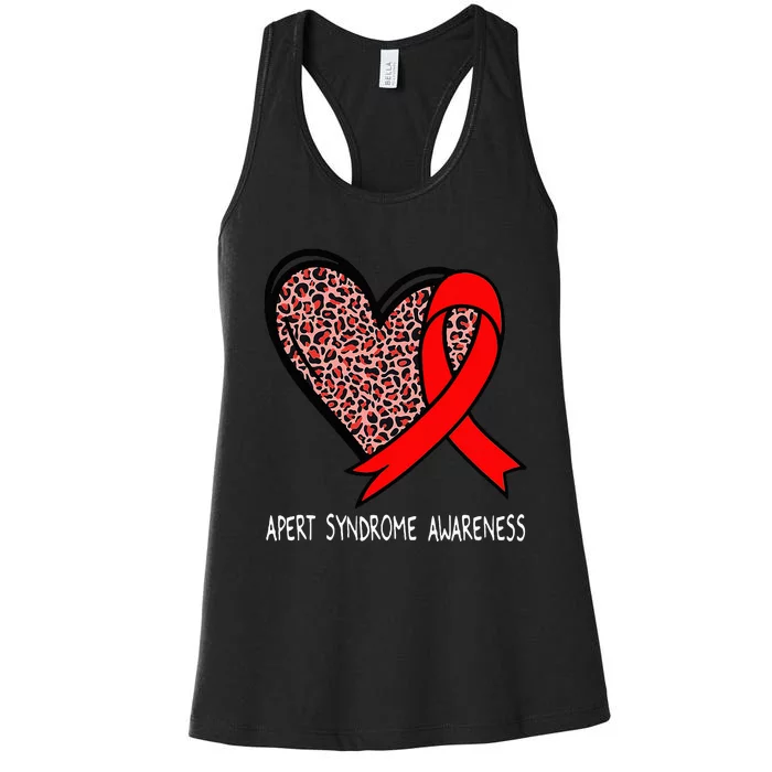 Leopard Heart Apert Syndrome Awareness Red Ribbon Women's Racerback Tank