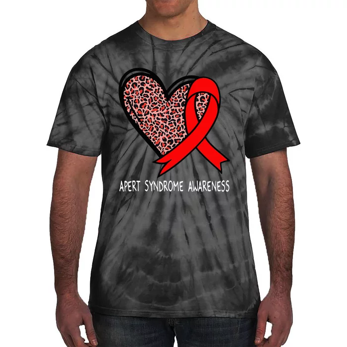 Leopard Heart Apert Syndrome Awareness Red Ribbon Tie-Dye T-Shirt