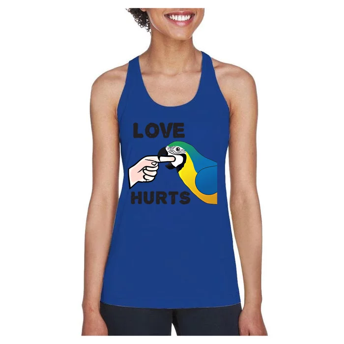 Love Hurts Blue And Gold Macaw Parrot Gift Women's Racerback Tank