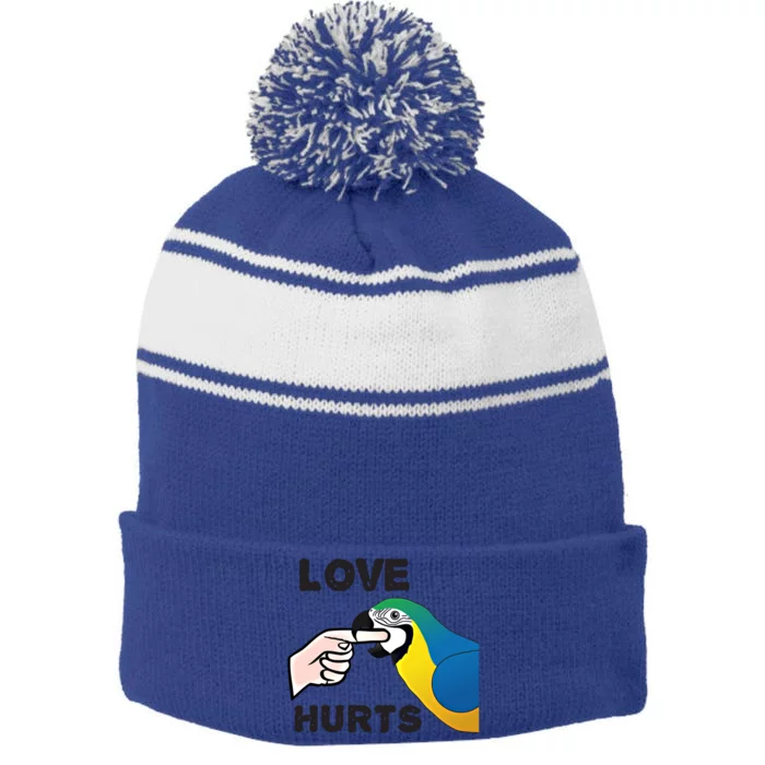 Love Hurts Blue And Gold Macaw Parrot Gift Stripe Pom Pom Beanie