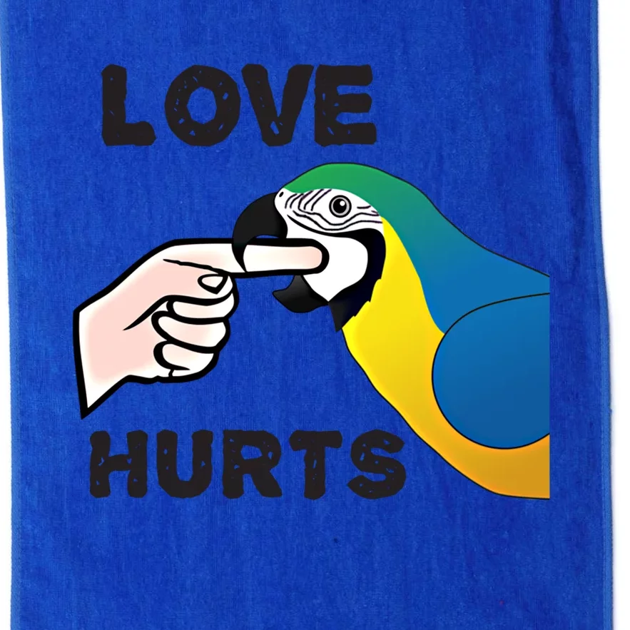 Love Hurts Blue And Gold Macaw Parrot Gift Platinum Collection Golf Towel