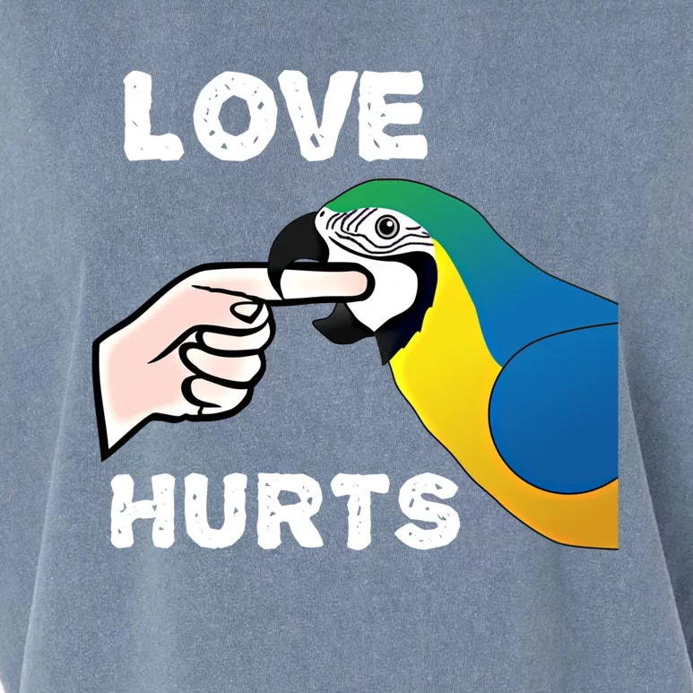 Love Hurts Blue And Gold Macaw Parrot Cool Gift Garment-Dyed Women's Muscle Tee