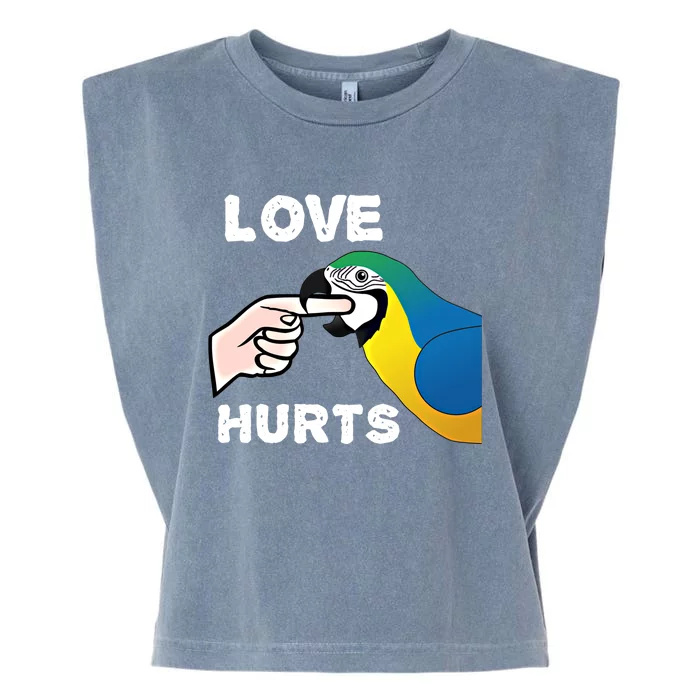 Love Hurts Blue And Gold Macaw Parrot Cool Gift Garment-Dyed Women's Muscle Tee