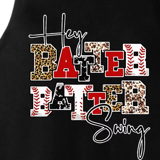 Leopard Hey Batter Batter Swing Funny Baseball Game Ballpark Ladies Tri-Blend Wicking Tank