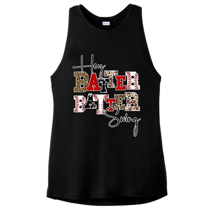 Leopard Hey Batter Batter Swing Funny Baseball Game Ballpark Ladies Tri-Blend Wicking Tank