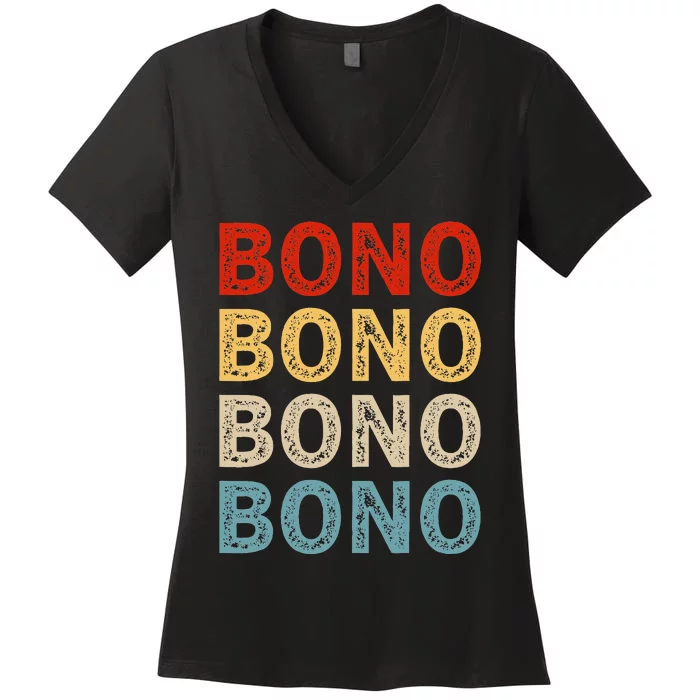 Love Heart Bono Grunge Vintage Style Black Bono Women's V-Neck T-Shirt