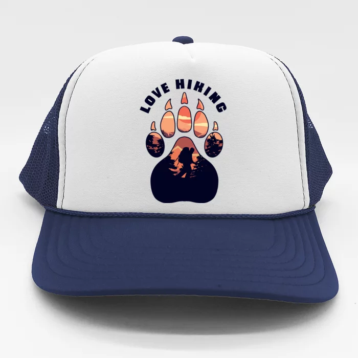 Love Hiking Bear Paw Trucker Hat