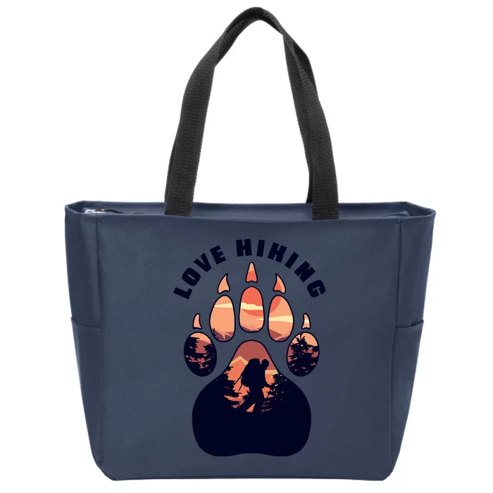 Love Hiking Bear Paw Zip Tote Bag