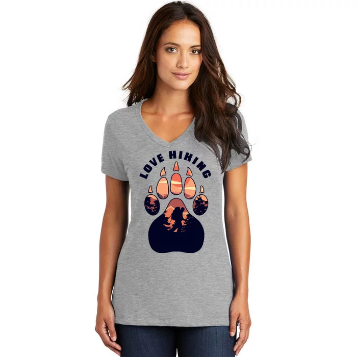 Love Hiking Bear Paw Women's V-Neck T-Shirt