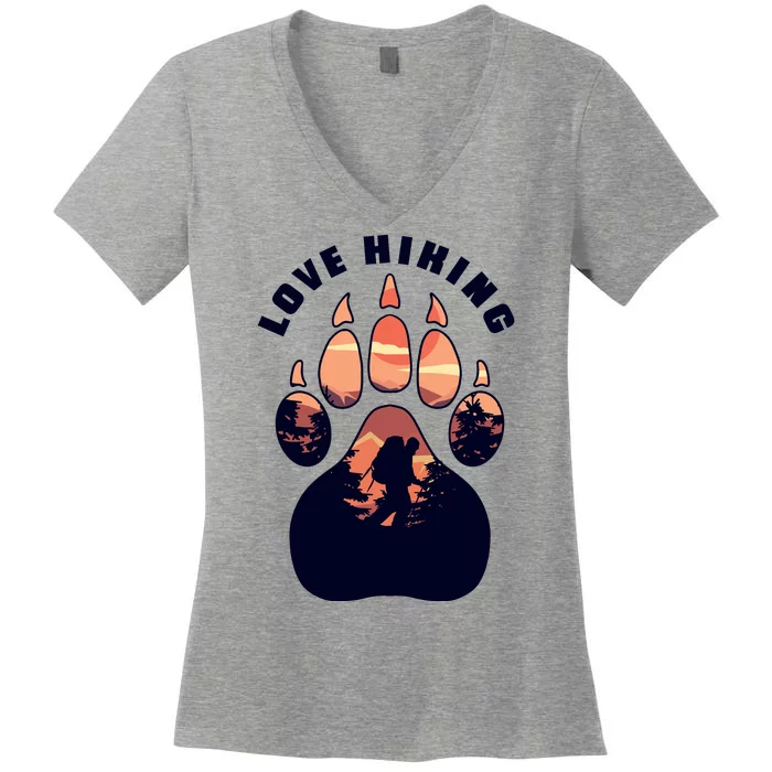 Love Hiking Bear Paw Women's V-Neck T-Shirt